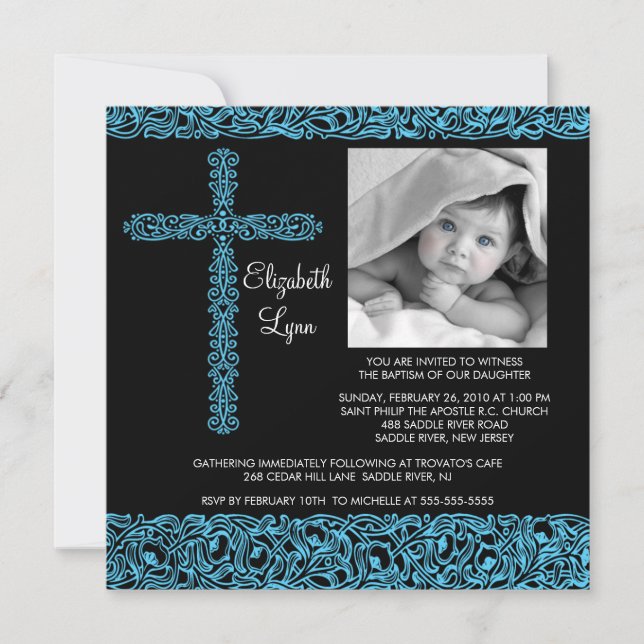 Convite Vintage Cross Photo Baptism Inviviation (Frente)