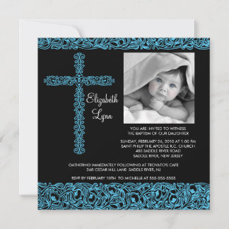 Convite Vintage Cross Photo Baptism Inviviation