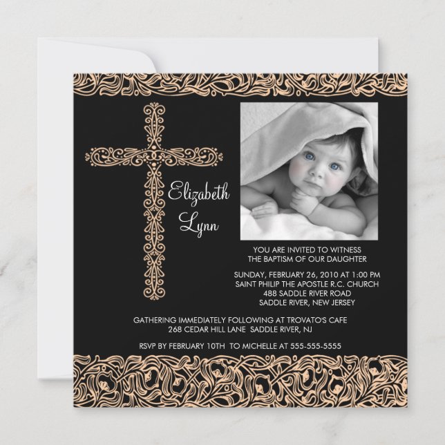 Convite Vintage Cross Photo Baptism Inviviation (Frente)