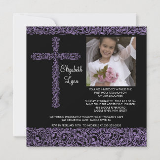 Convite Vintage Cross Photo First Communion Inviation