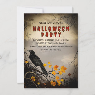 Convite Vintage Crow & Autumn deixa o Partido Halloween