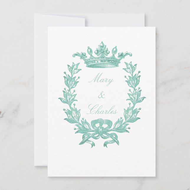 Convite Vintage Crown and Wreath Art - Turquoise (Frente)