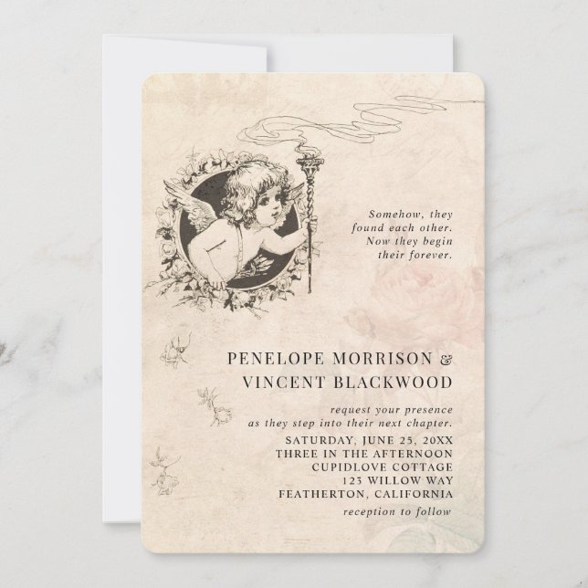 Convite Vintage  Cupid Love Wedding Invitation (Frente)
