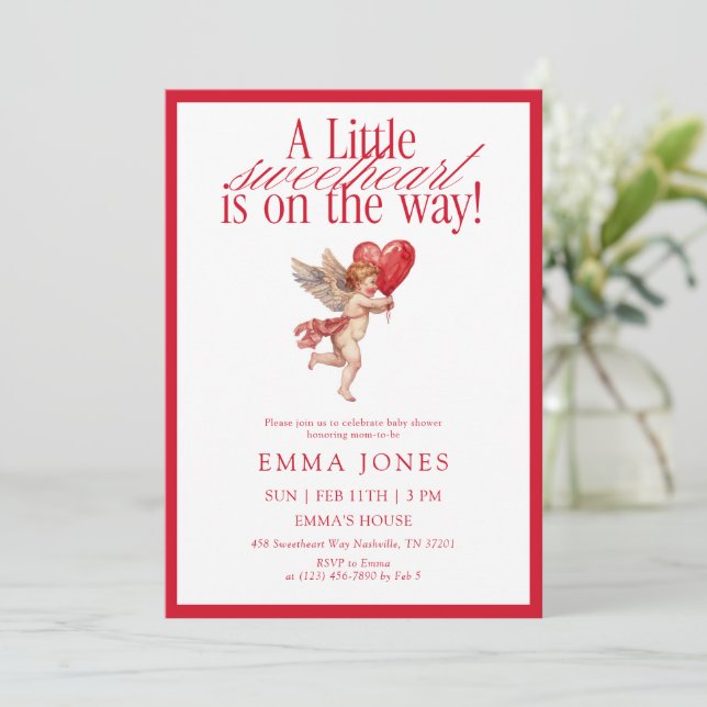 Convite Vintage Cupid Sweetheart Baby Shower (Em pé/Frente)