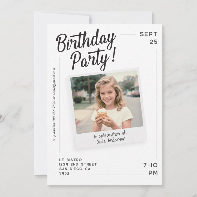 Convite Vintage Custom Photo Adult Birthday Party  (Frente)