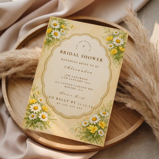 Convite Vintage Daisy Wildflower Bridal Shower (Criador carregado)