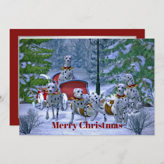 Convite Vintage Dalmatian Sleigh Snow Christmas (Frente/Verso)