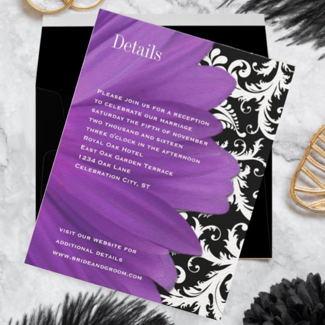 Convite Vintage Damask Lavanda Gerber Daisy Wedding (Criador carregado)