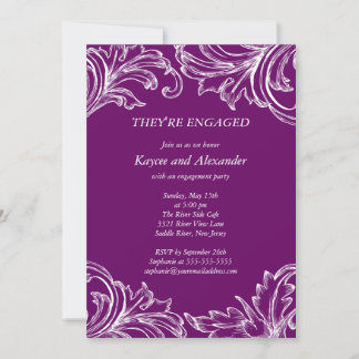 Convite Vintage Damask Noivado Invitations Roxo