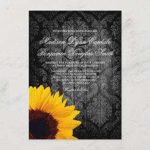 Convite Vintage Damask Sunflower Rustic Weditation