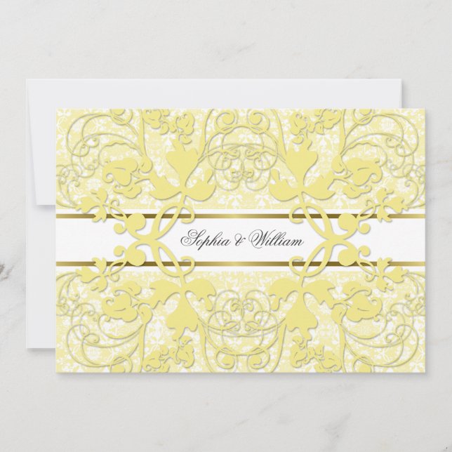 Convite Vintage Damask Swirls Lace Elegant Weding Invite (Frente)