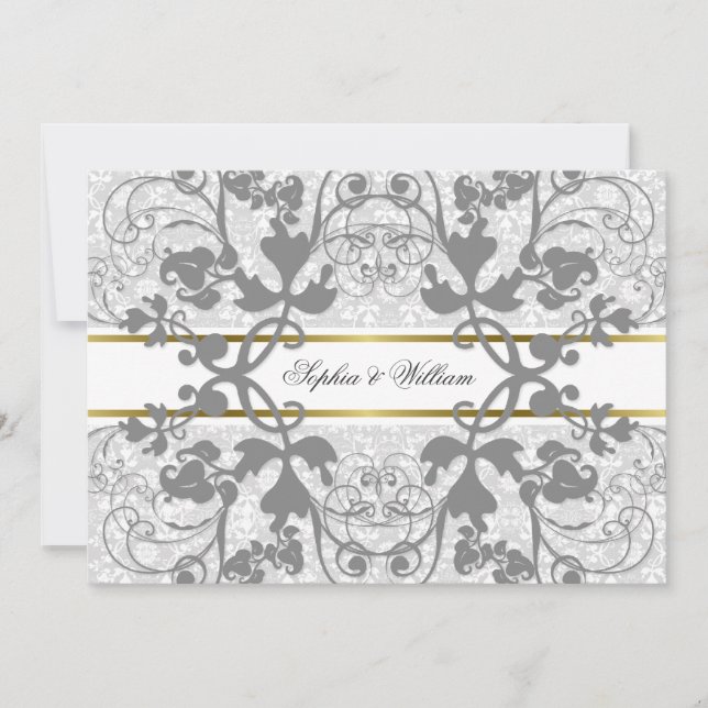 Convite Vintage Damask Swirls Lace Elegant Weding Invite (Frente)