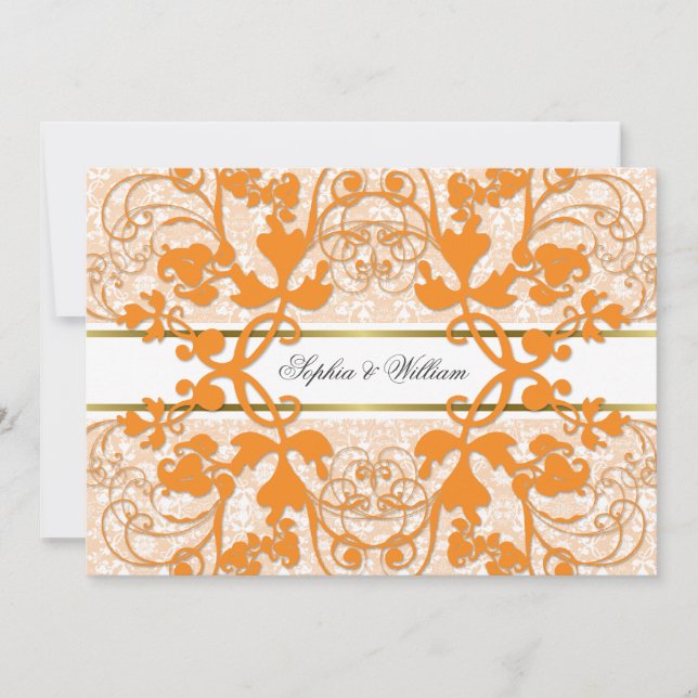 Convite Vintage Damask Swirls Lace Elegant Weding Invite (Frente)