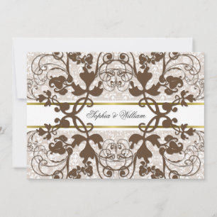 Convite Vintage Damask Swirls Lace Elegant Weding Invite