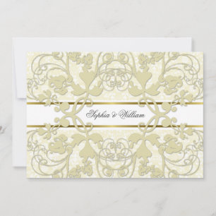 Convite Vintage Damask Swirls Lace Elegant Weding Invite
