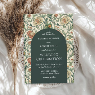 Convite Vintage Dark green terracotta floral Art Nouveau