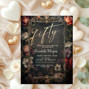 Convite Vintage Dark Rosas Gótico 50º Aniversário