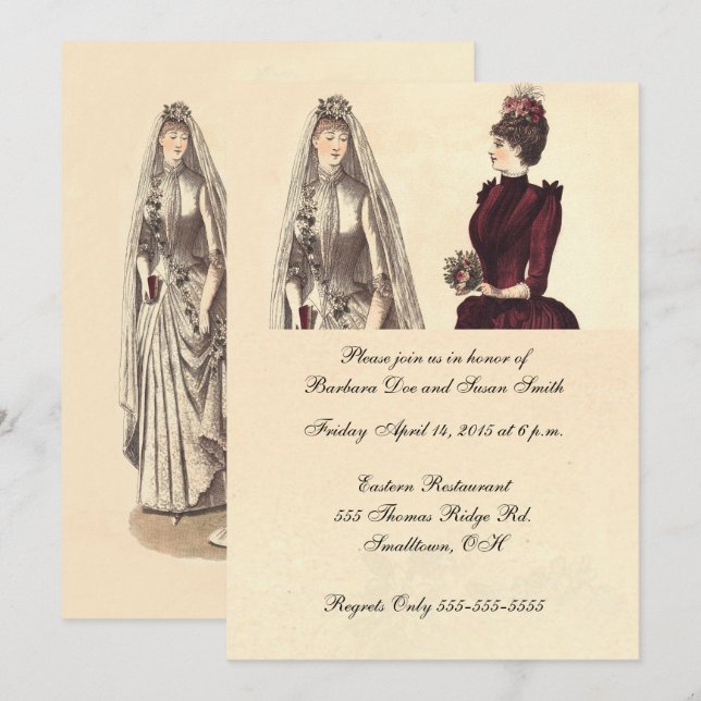 Convite Vintage de Casamento de Duas Noivas (Frente/Verso)