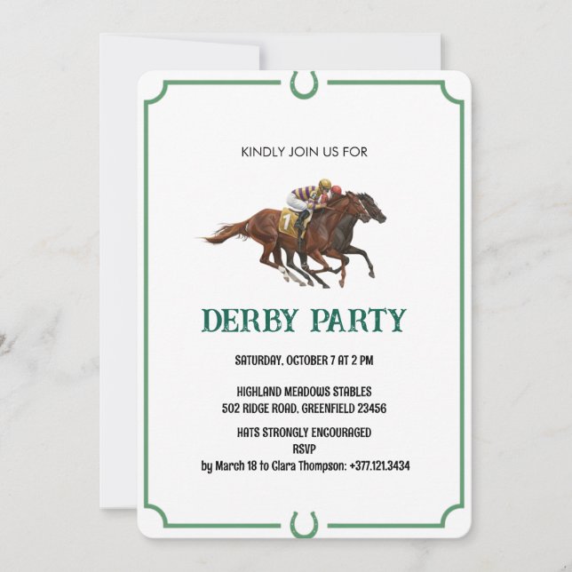 Convite Vintage Derby Horse Racing Party Invite (Frente)