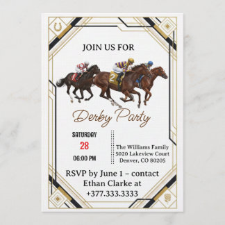 Convite Vintage Derby Party Invitation with Elegant Horses