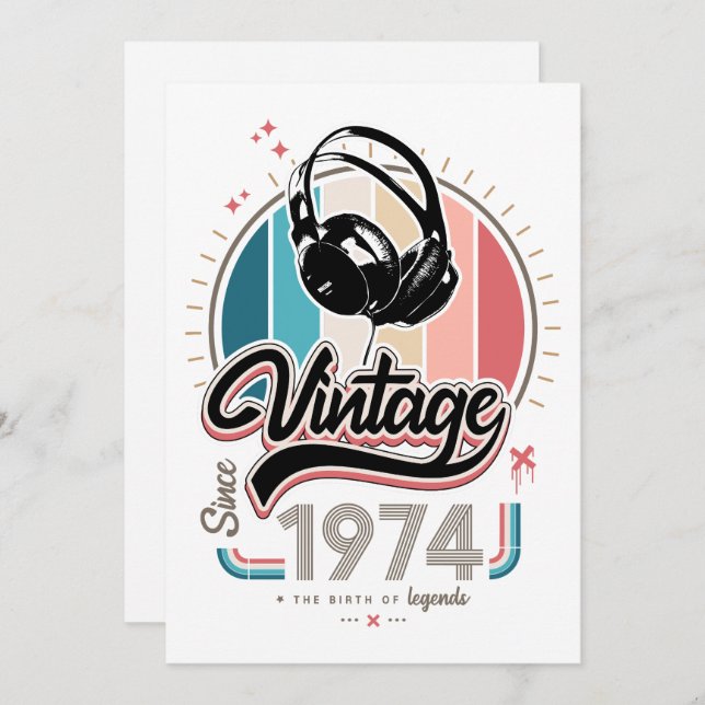 Convite Vintage desde fones de ouvido de 1974 (Frente/Verso)