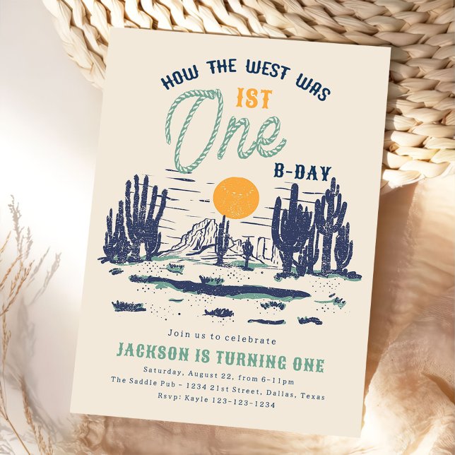 Convite Vintage Desert West Wild West primeiro aniversario (Criador carregado)