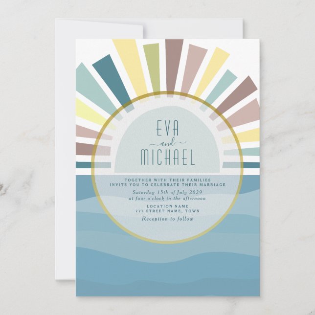Convite Vintage Destination Beach Wedding Invitation (Frente)