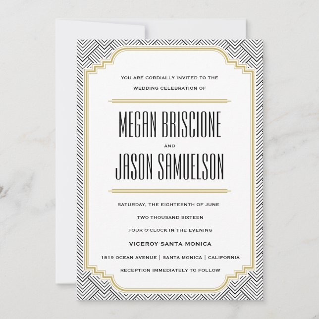 Convite Vintage Diamond Black & Dourado Invitation (Frente)