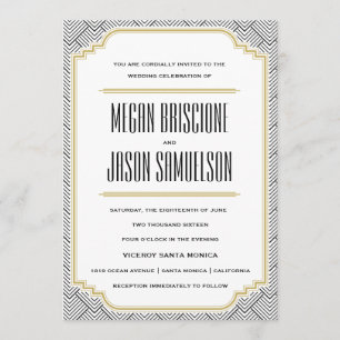 Convite Vintage Diamond Black & Dourado Invitation