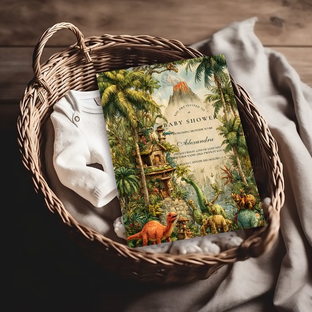 Convite Vintage Dino Baby Shower (Criador carregado)