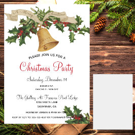 Convite Vintage Dourada Bell Holly, Festa de Janto de Nata