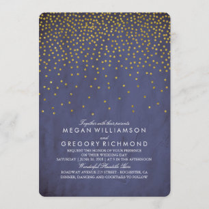 Convite Vintage Dourada Confetti Marinho Wedding