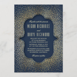 Convite Vintage Dourada Glitter Confetti Marinho Casamento