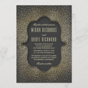 Convite Vintage Dourada Glitter Confetti Wedding