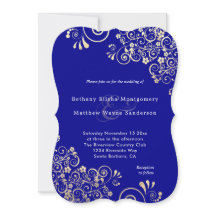 Vintage Dourada Swirls Em Casamento Azul-Na moda