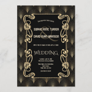 Convite Vintage Dourado Art Deco Excelente Gatsby Wedding