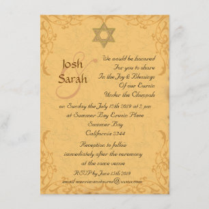 Convite Vintage Dourado casamento judeu