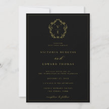 Vintage Dourado Crest Monograma Black Weding