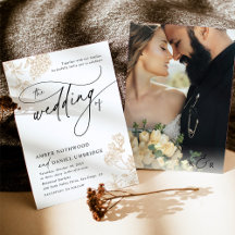 Vintage Dourado Floral Modern Foto Casamento