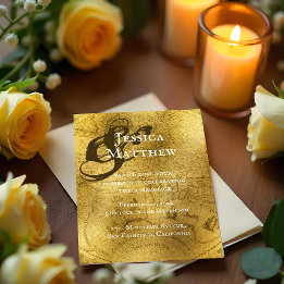 Convite Vintage Dourado Map Wedding