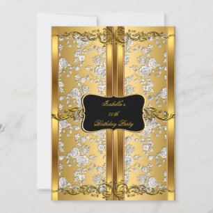 Convite Vintage Dourado Prata Rosa Damasco Brocado Festa 2