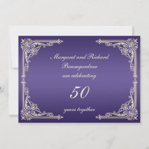 Convite Vintage Dourado Roxo Rolos 50º Aniversário