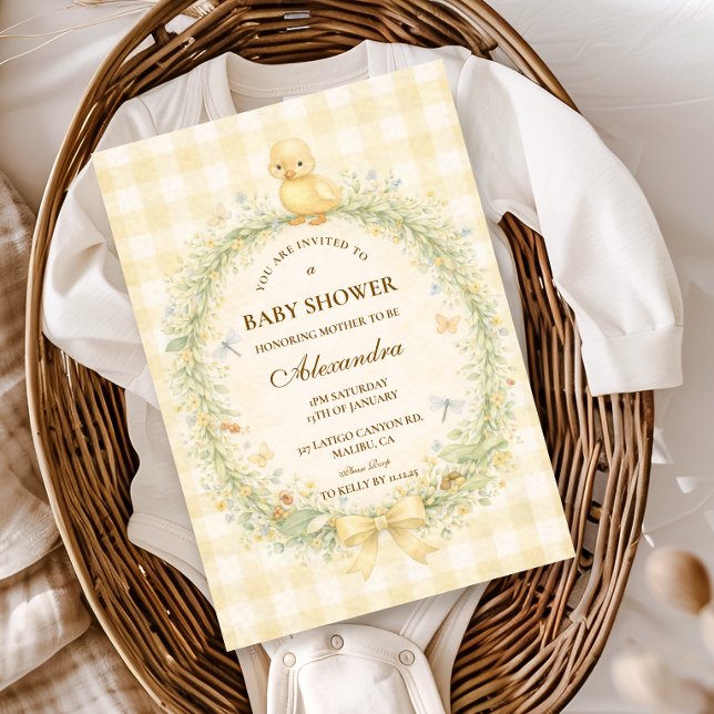 Convite Vintage Duckling Floral Baby Shower (Criador carregado)
