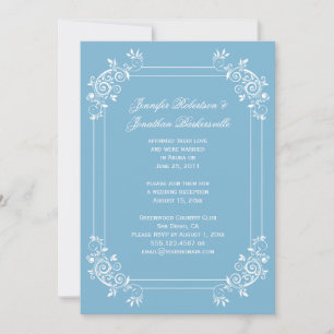 Convite Vintage Dusk Blue e White Swirls Postam Casamento