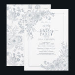 Convite Vintage Dusty Blue Floral Line Art 60º Aniversário<br><div class="desc">Comemore um marco em estilo com nosso Vintage Dusty Blue Floral Line Art 60º Convite de Aniversário. Da caligrafia à mão à vintage line art price em elegante azul empoeirado, este convite dá o tom para o seu dia especial. Com o padrão floral correspondente na parte de trás de cada...</div>