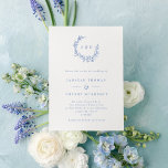 Convite Vintage Dusty Blue Floral Wreath Monograma Casamen<br><div class="desc">Elegante Vintage Dusty Blue Floral Wreath Monograma Convite para Casamento</div>
