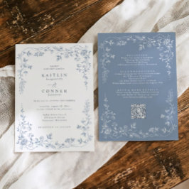 Convite Vintage Dusty Blue French Floral Wedding