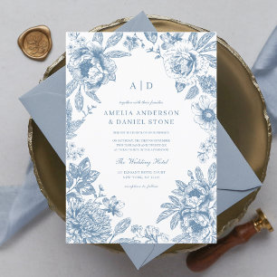 Convite Vintage Dusty Blue Garden Casamento do Monograma