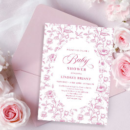 Convite Vintage Dusty Pink Rose Pattern Baby Shower Invite