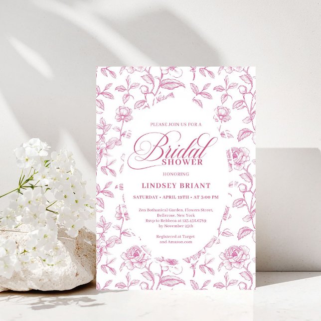 Convite Vintage Dusty Pink Rose Pattern Bridal Shower  (Vintage Dusty Pink Rose Pattern Bridal Shower Invitation)